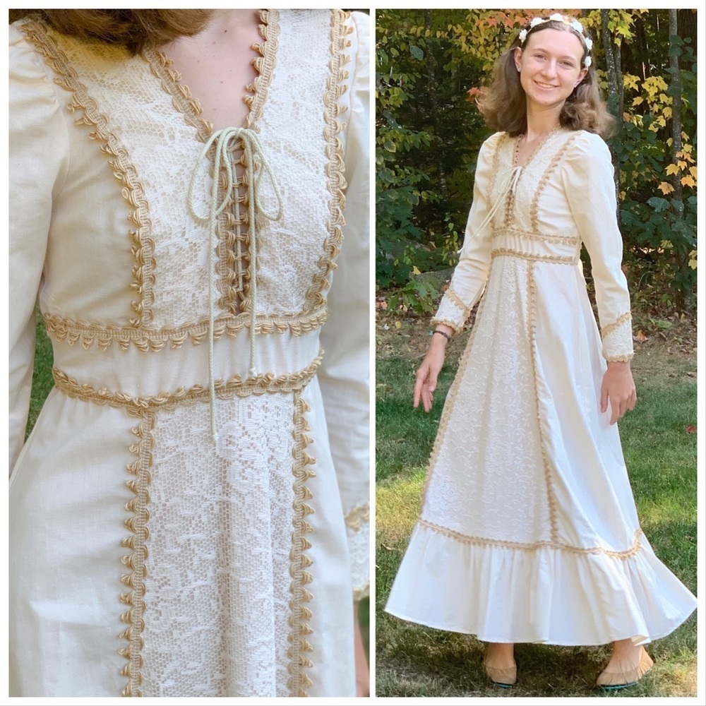 Gunne Sax Vintage Long Prairie Wedding Dress, 9. - Picture 8 of 14